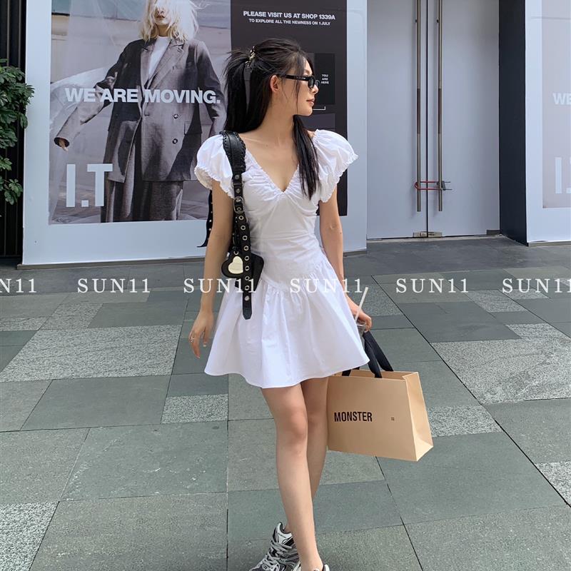 SUNONEONE 法式白色连衣裙女夏季高级感收腰显瘦甜美仙女公主裙子 - 图0