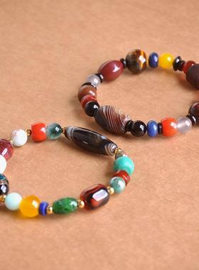 新中式国潮多宝手链星系能量石老玛瑙虎眼石天珠情侣礼物男女手串