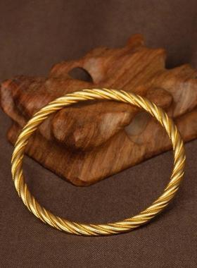 古法编织平安镯江南雨麻花镯时尚气质手工黄金色手镯送女友闺蜜