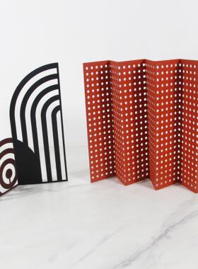 新中式金属黑色屏风摆件样板房售楼部书房客厅家居桌面艺术装饰品