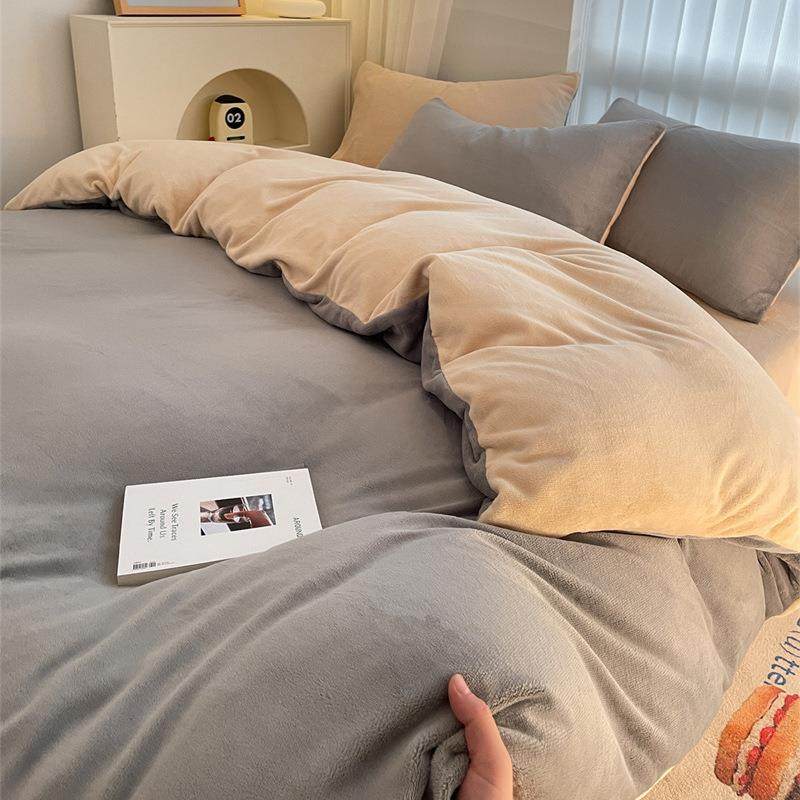 纯色牛奶绒四件套冬季加厚珊瑚绒床单被套南通加绒床上用品三件套,淘宝优惠券,粉丝福利购,淘宝优惠卷