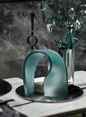 绿色磨砂亚克力飘带现代简约抽象几何样板间装饰摆售楼处桌面摆件