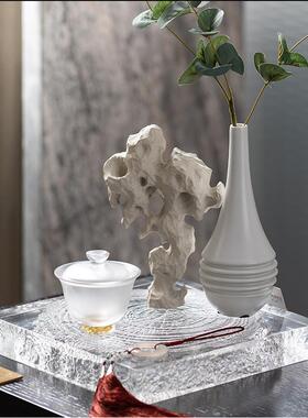 现代轻奢创意托盘样板房客厅茶几透明年轮摆件桌面木纹摆设品