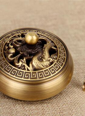 铜香炉摆件吉祥如意铜平底香炉摆件铜龙款香炉摆件铜盘香炉檀香炉