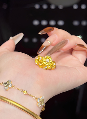 国潮足金包银镶钻繁花似锦戒指女