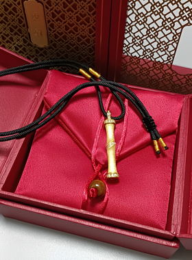 足金包银点钻拉丝丝绒竹节吊坠女