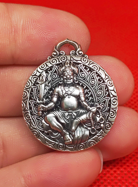镂空文殊菩萨属兔六字真语本命佛生肖纯银吊坠守护神足银项链男女