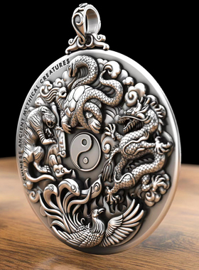 999纯银加厚青龙白虎吊坠方位足银项链朱雀卦八复古泰银牌本命佛