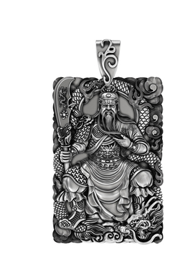 999足银武财神实心吊坠关公