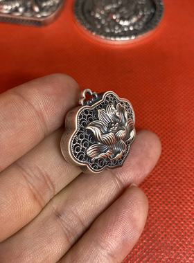 镂空花丝999纯银莲花心经项链男女荷花如意锁平安扣吊坠钥匙扣