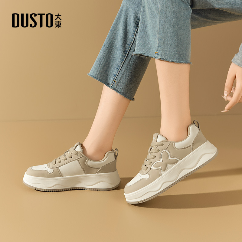 大东女鞋2025秋季新款时尚休闲鞋圆头一脚蹬色彩拼贴系带板鞋单鞋 - 图2