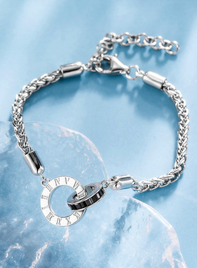 Fanci范琦银饰 爱恋时光手链纯银情侣款男女环环相扣拼接手镯礼物