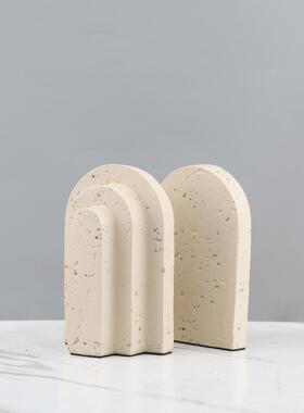 轻奢创意仿洞石树脂书档装饰书靠艺术摆件书柜电视柜软装家居饰品