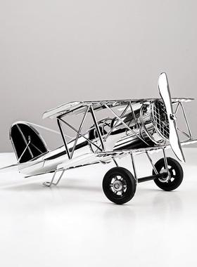 创意轻奢电镀银色飞机模型摆件摆设家居装饰品摆设创意金属工艺品