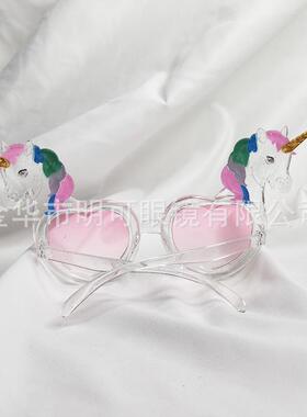 透明独角兽眼镜趣味派对夏威夷搞怪眼镜五彩马拍照道具生日墨镜