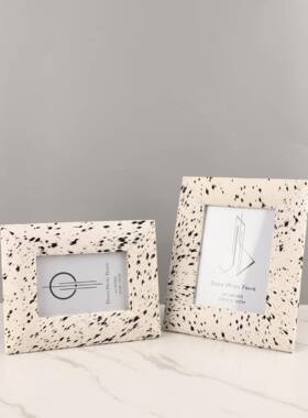 欧式轻奢马毛黑白斑点相框摆件卧室客厅桌面书房样板房家居装饰品