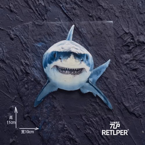 RETLPER反光贴纸 原创 微笑的大白鲨 鲨鱼平面防水汽摩贴纸 - 图0