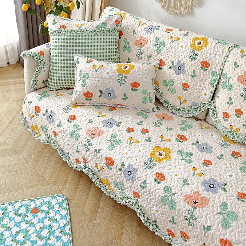 韩式碎花小清新拼接防滑全棉夹棉C机洗绗缝布艺沙发垫飘窗垫爬行,淘宝优惠券,粉丝福利购,淘宝优惠卷