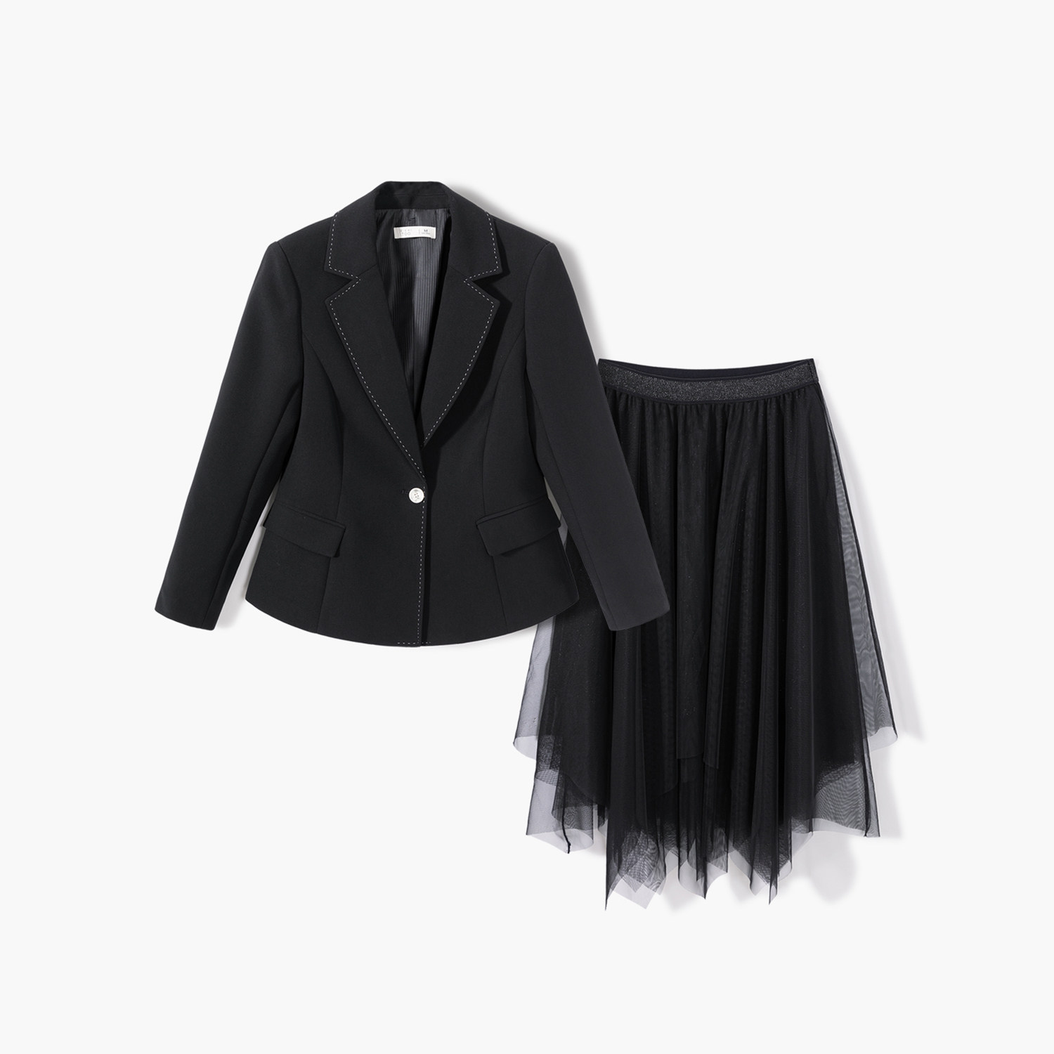 爱居兔西装裙子套装女春季办公室通勤西服搭配网纱半裙套装女,淘宝优惠券,粉丝福利购,淘宝优惠卷