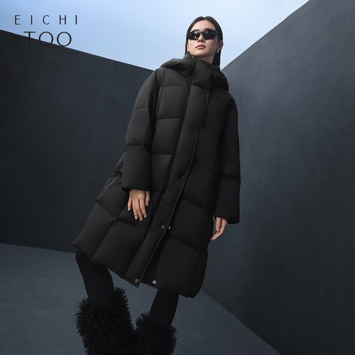 爱居兔中长款鹅绒服女冬季经典时尚连帽羽绒服 - 图1