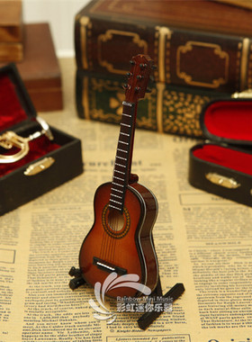 可刻字迷你乐器木制蓝色古典y吉他模型摆件车摆车挂饰送朋友礼物