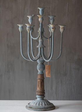 美式乡村复古做旧民宿餐厅桌面创意金属鸟笼烛台欧式铁艺装饰摆件