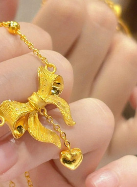 黄金色蝴蝶结在逃公主锁骨链纯银