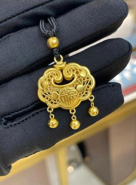 长命锁项链 女纯银镀18K黄金色福气平安锁祥云铛锁包锁骨链中国风