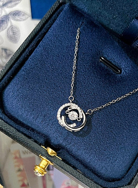 双C灵动项链女纯银白金镶钻字母C圆环吊坠锁骨链时尚百搭简约礼物