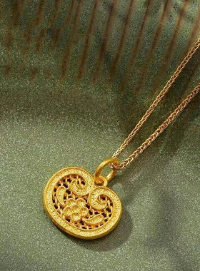 有钱花小锁包项链女纯银镀黄金色平安锁古法花丝锁骨链新中式国风