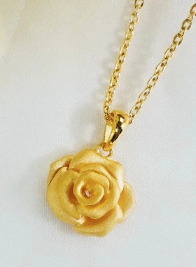 立体花蕊项链 女纯银镀18K黄金色玫瑰花吊坠锁骨链时尚百搭送礼潮
