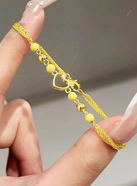 甜美镂空小金珠爱心手链 女纯银镀18K黄金色双层链手环手饰新年潮