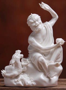 新品德化白瓷玉瓷十八罗汉佛像艺术品陶瓷降龙家居装饰人物风水摆