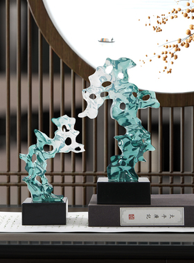 速发新中式透件树脂珊瑚太湖石摆明间板样书房博古架茶几书柜软装
