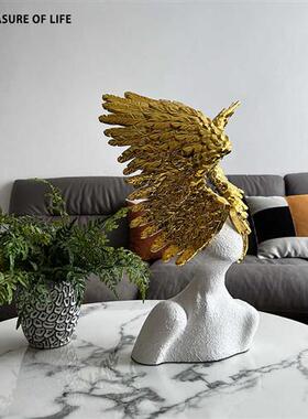 速发北欧轻奢样板房样品屋展示中心天使人像雕塑白色人物玄关摆件