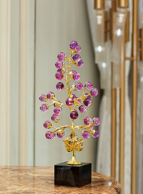 速发水晶紫葡萄摆件客财招视柜入户玄关办公室轻奢电厅树创意装饰