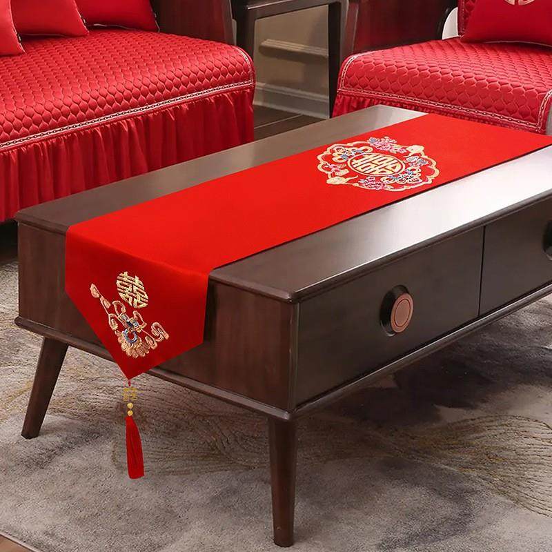 结婚桌旗茶几桌布婚庆流苏刺绣电视柜盖巾婚礼中式红色喜字餐桌布,淘宝优惠券,粉丝福利购,淘宝优惠卷