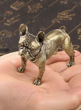 古董古玩铜器桌面摆件斗犬沙皮狗实心铜黄铜生肖茶宠摆件把玩收藏