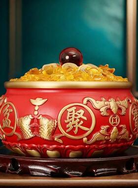 黄铜五福聚宝盆八福红色摆件仿古古玩地摊摆件喜庆装饰工艺品