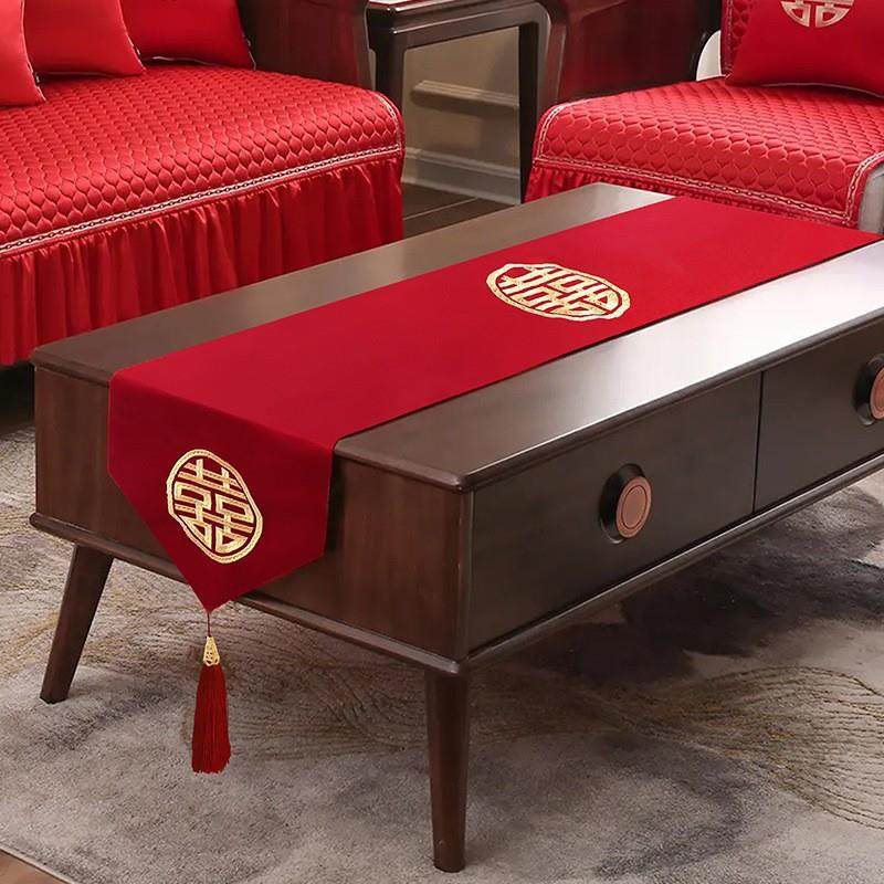 结婚桌旗茶几桌布婚庆流苏刺绣电视柜盖巾婚礼中式红色喜字餐桌布,淘宝优惠券,粉丝福利购,淘宝优惠卷