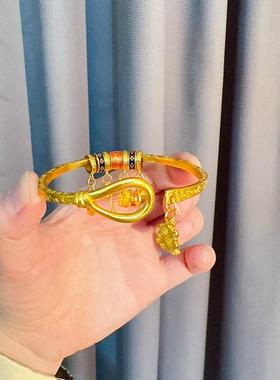 金店同款沙金新中式国风醒狮吉言四方聚财开口可调节手镯女士