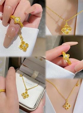 金店同款沙金如意花丝珍珠开口戒指轻奢精致时尚送女友礼物