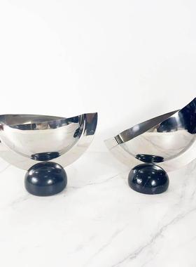 北欧现代亮面不锈钢大理石底座创意花器客厅电视柜干花花瓶摆件