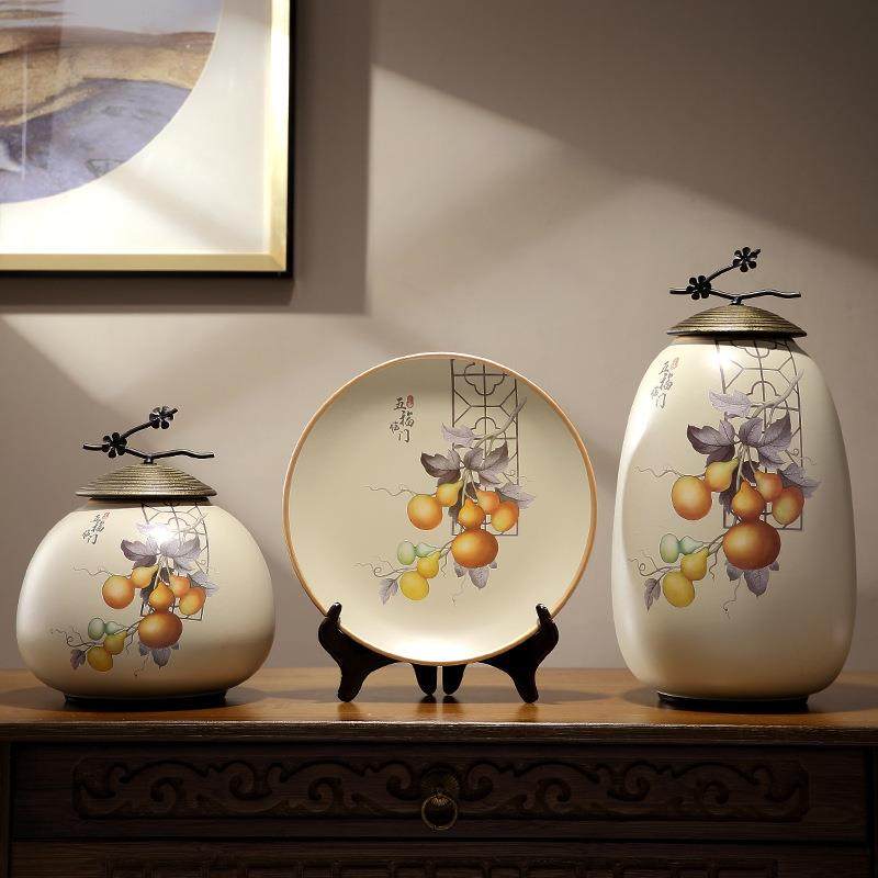 陶瓷罐子摆件创意五福临门客厅玄关酒柜电视柜装饰品插花花瓶,淘宝优惠券,粉丝福利购,淘宝优惠卷