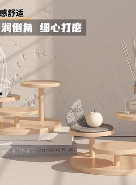 原木桌面化妆品摆件阶梯展示收纳架化妆台多层饰品首饰摆放置物架