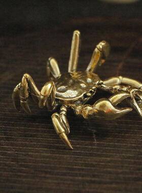 跨境热卖黄铜复古螃蟹摆件海洋生物招财蟹办公桌面家居装饰铜摆件