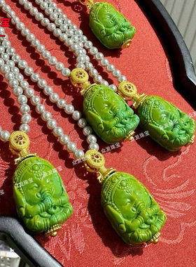 果冻料绿松石菜籽绿象神吊坠项链毛衣链吉祥如意时尚潮流女生礼物