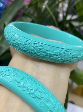 爆款菱镁矿绿松石精工雕花手镯女款时尚镯子民族风文玩新年礼物