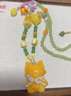 鸡油黄老蜡玲娜贝儿吊坠毛衣链项链网红男女款时尚潮流闺蜜礼物