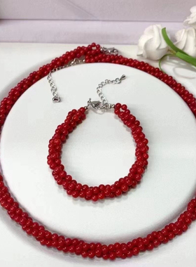 新款麻花深海项链手链套装 纯银镶嵌 可调节长短 气质百搭时尚款